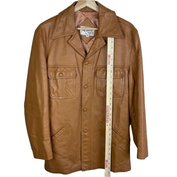 Vtg Remy Leather Jacket Mens Brown Single Breasted 4 Button Blazer Coat Size 40 - Picture 7 of 11